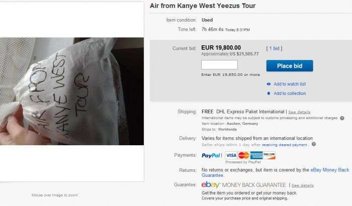 На eBay вартість повітря з концерту Каньє Уеста перевищила 60 000 доларів (5 фото)